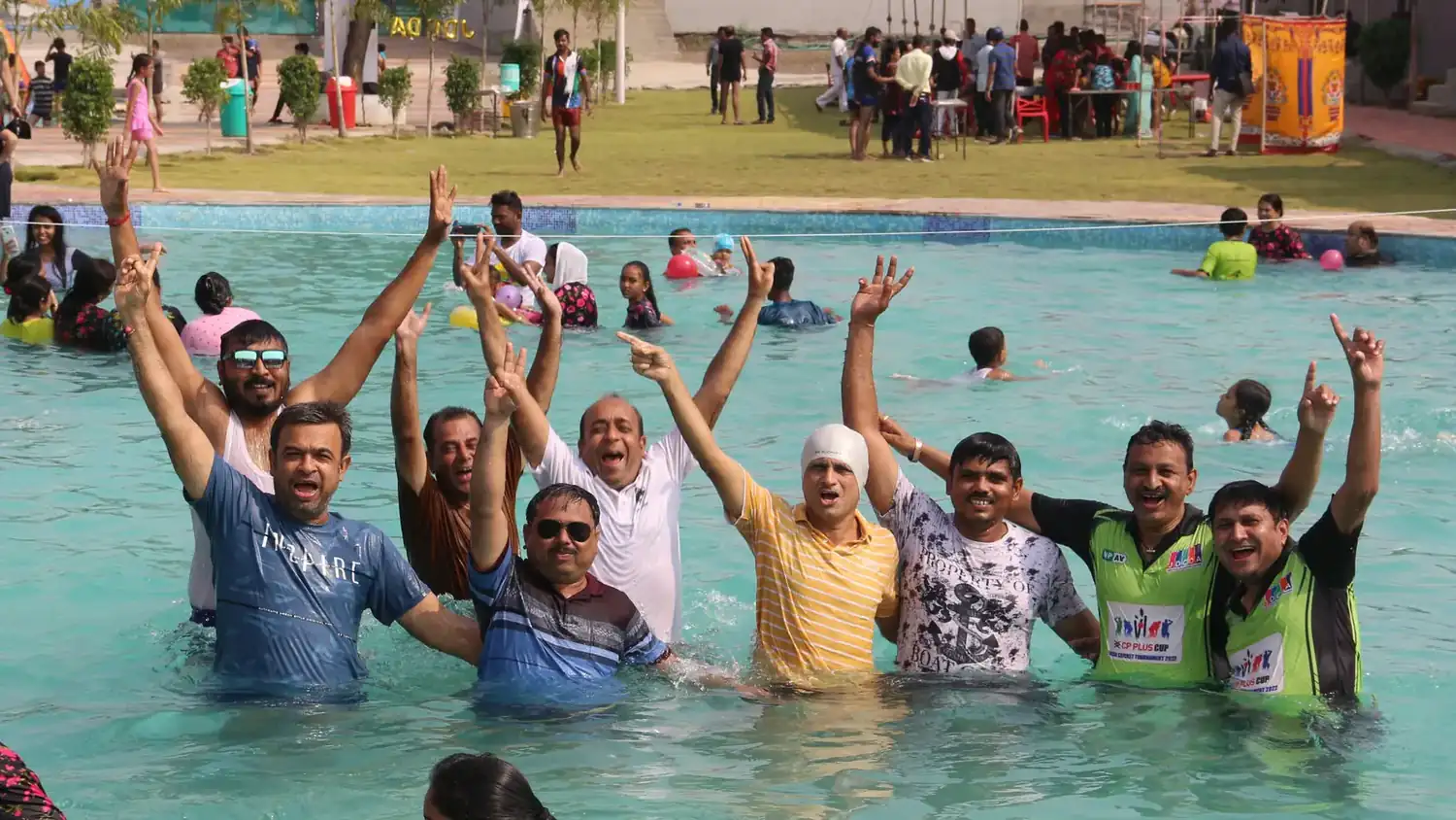 Members and their families splashing in the main pool at last year&rsquo;s outing
